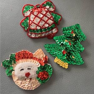 SET OF 3 VINTAGE BEADED/SEQUINED CHRISTMAS MAGNETS